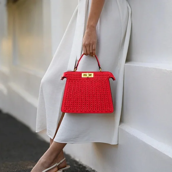 Vibrant Red Designer Stunning Luxe High End Structured Woven Bag (Emily in Paris - Picture 5 of 17